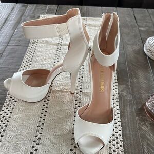 Dream Pairs White Open-Toe Ankle Strap Stiletto Heels with Back Zipper